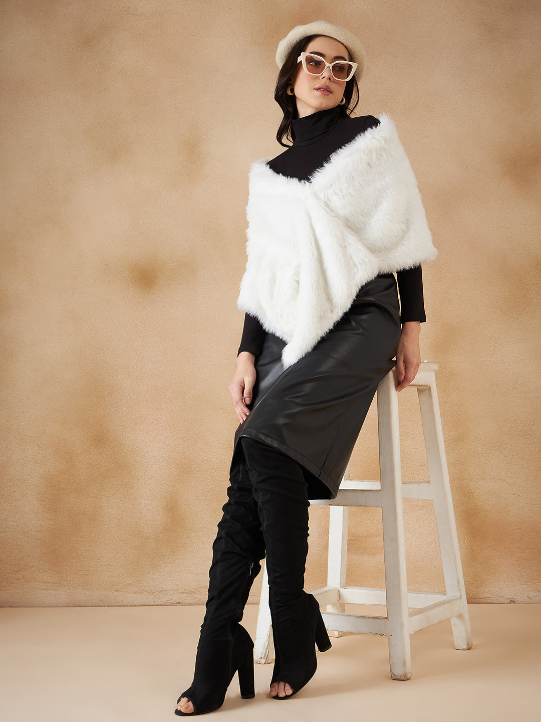 InWeave Women's Pure White Faux Fur Cape | Grocsy