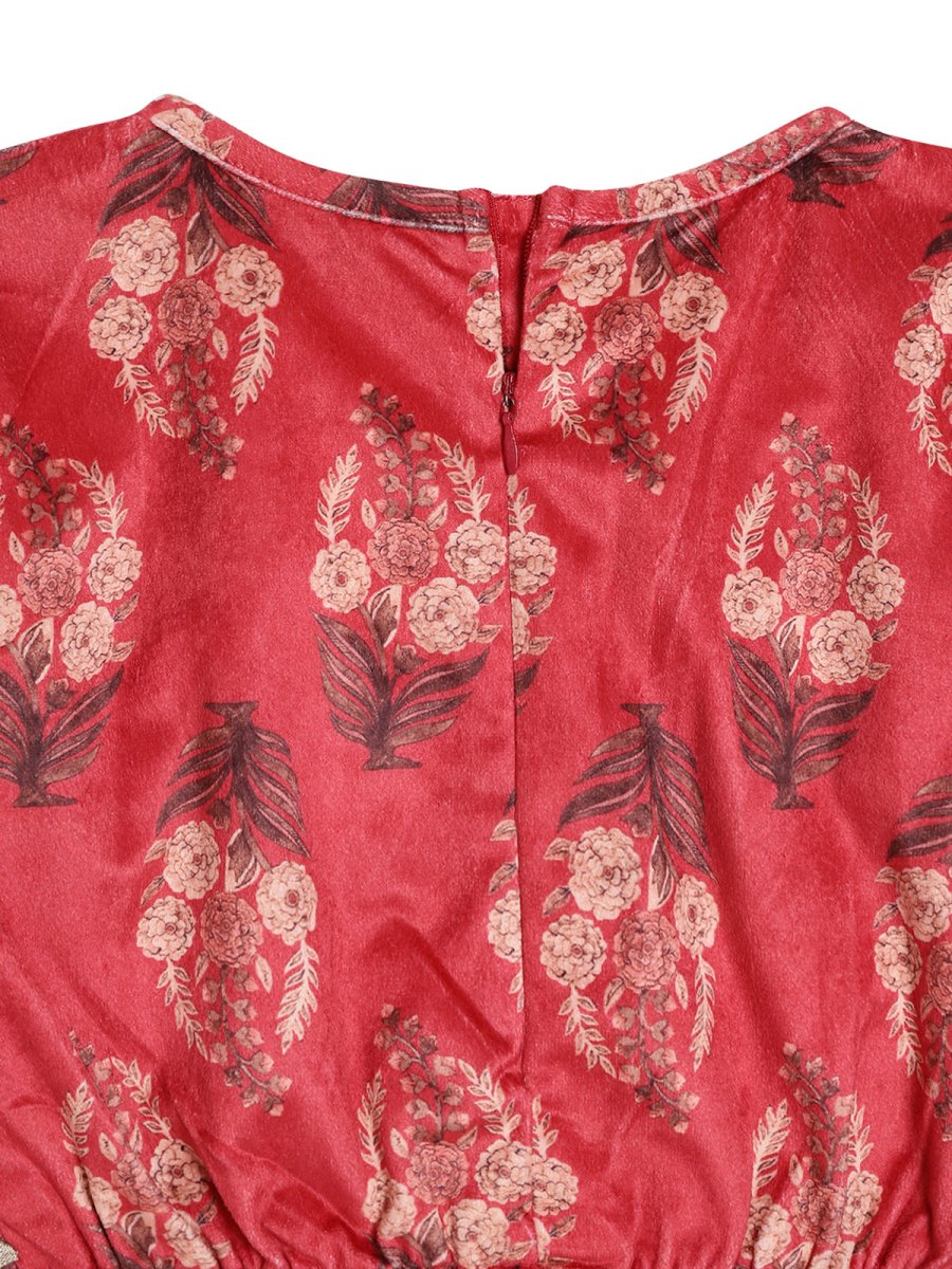 Ahalyaa Girls Floral Printed Velvet Ready to Wear Kids Lehenga Choli | Grocsy