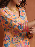 trueBrowns Orange Print Kurta Co-ord Set | Grocsy
