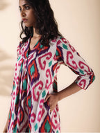 trueBrowns Pink Cotton Ikat Flared Kurta Pant Set | Grocsy