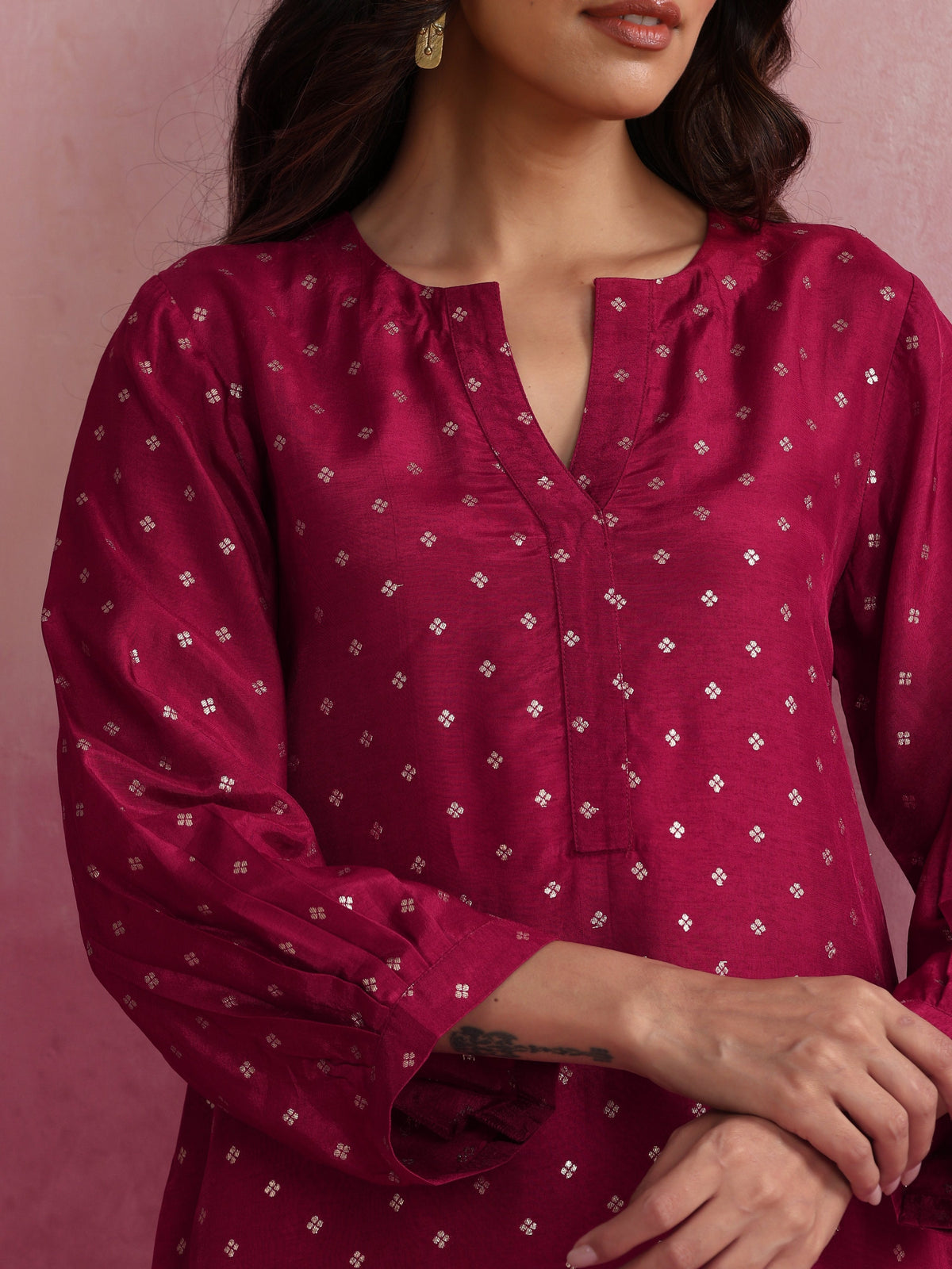 trueBrowns Pink Viscose Silk Kurta Co-ord Set | Grocsy