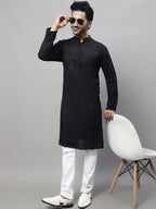 Even Apparels Black Pure Cotton Kurta With Band Collar | Grocsy