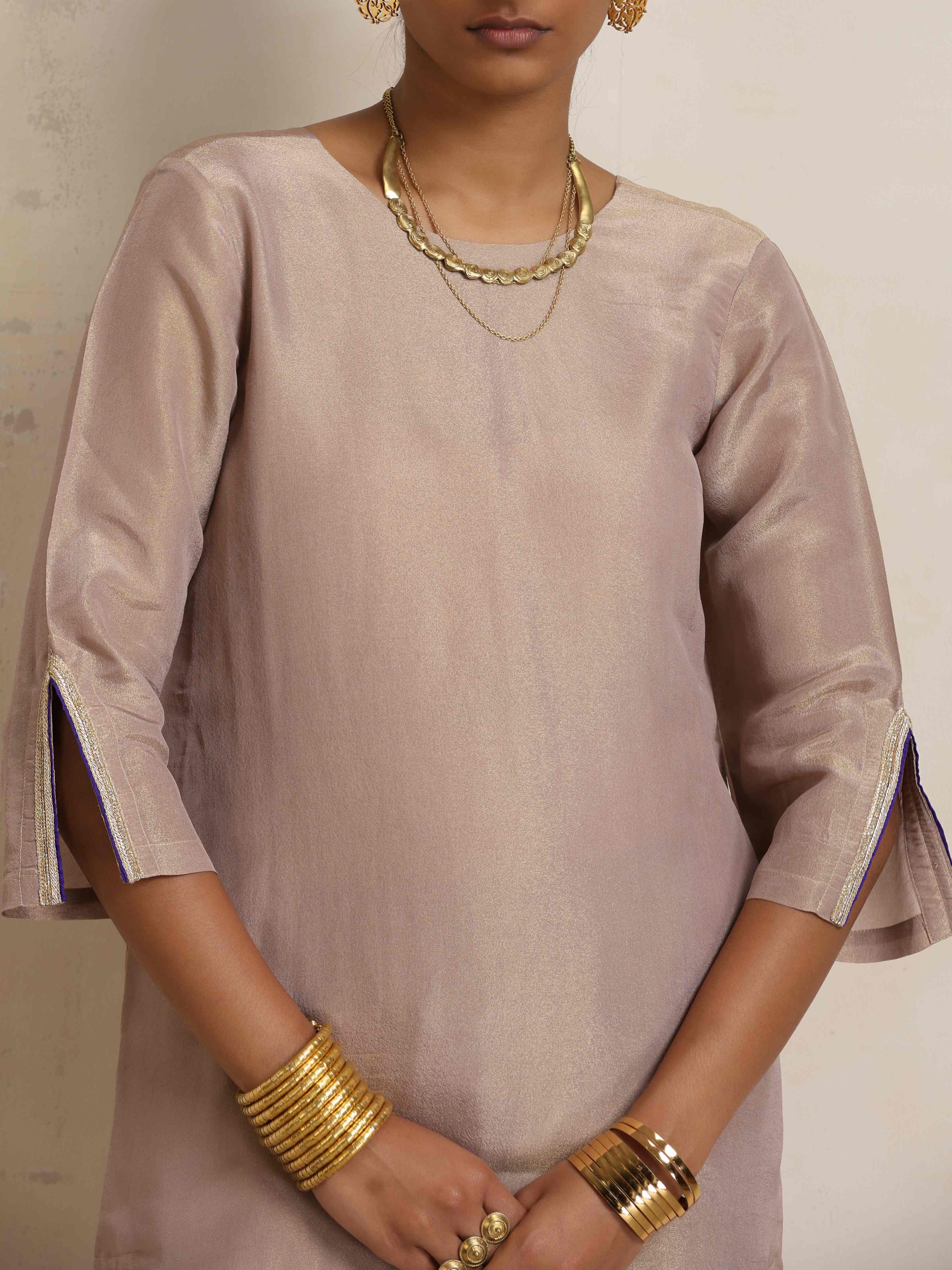 trueBrowns Lilac Tissue Kurta Co-ord Set | Grocsy
