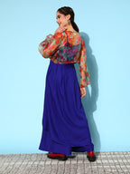 InWeave Women's Strappy Set Ink Blue With Green Floral Short Or Cape | Grocsy