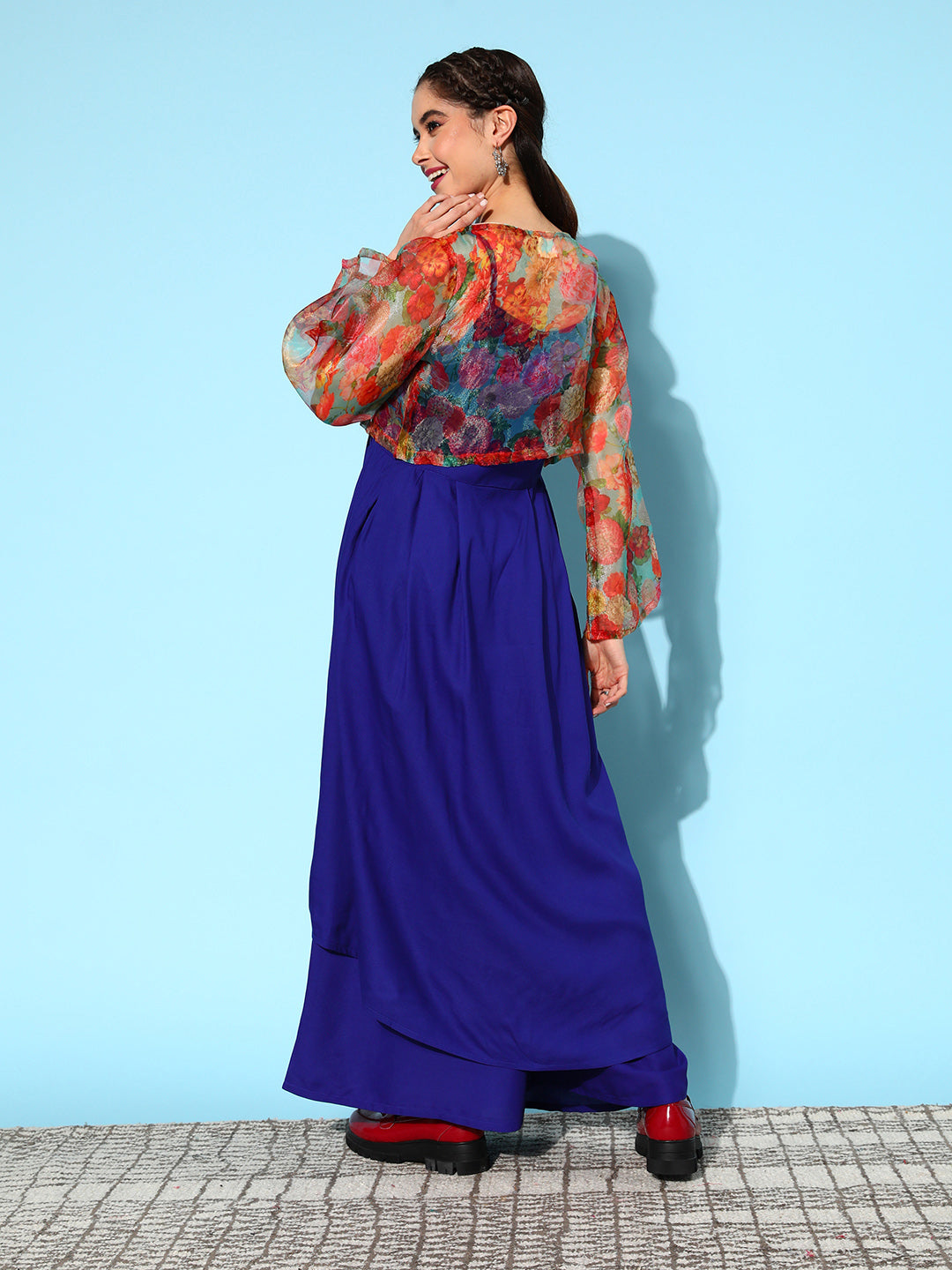 InWeave Women's Strappy Set Ink Blue With Green Floral Short Or Cape | Grocsy