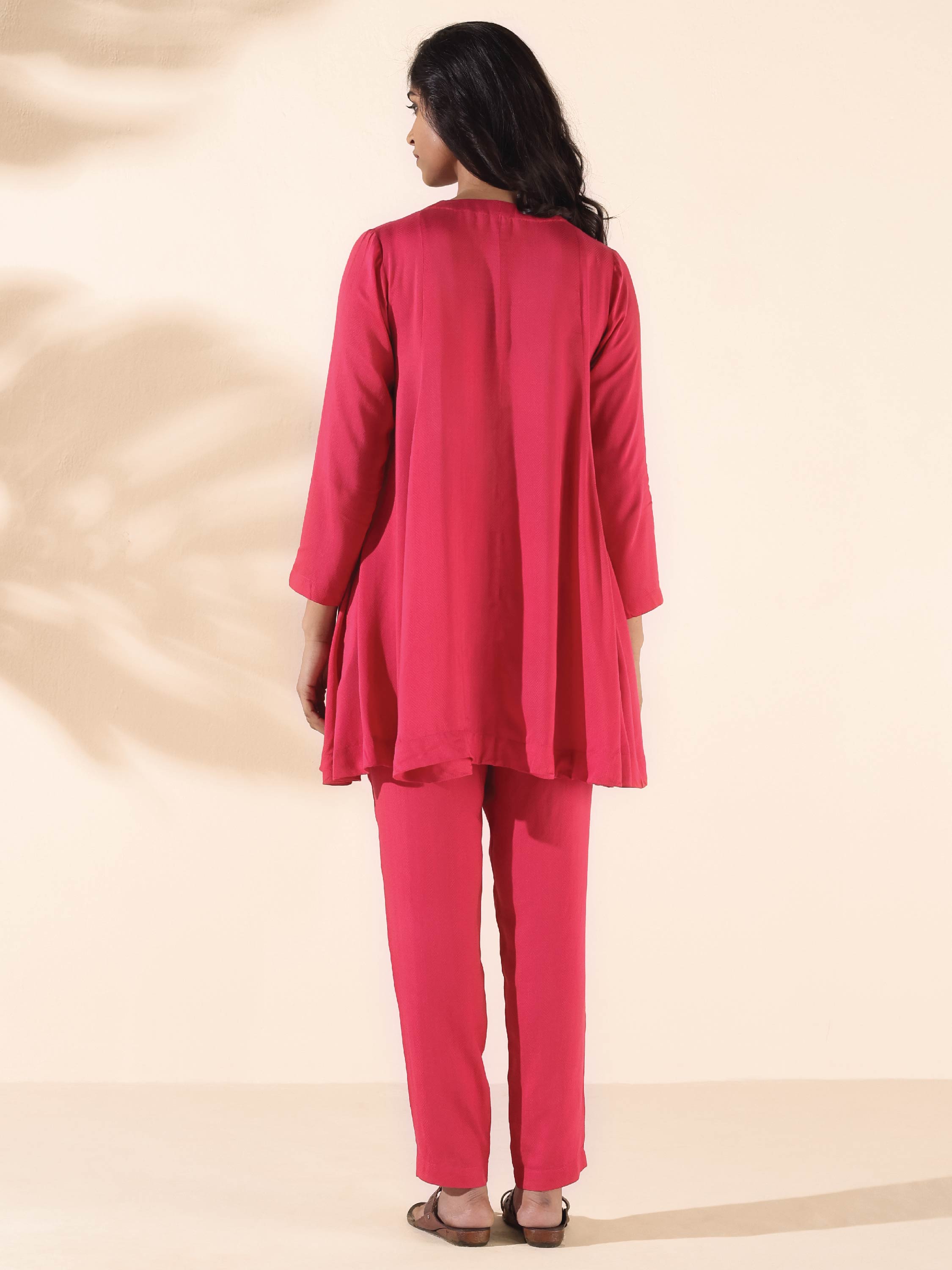 trueBrowns Carrot Viscose Dobby Flared Co-ord Set | Grocsy