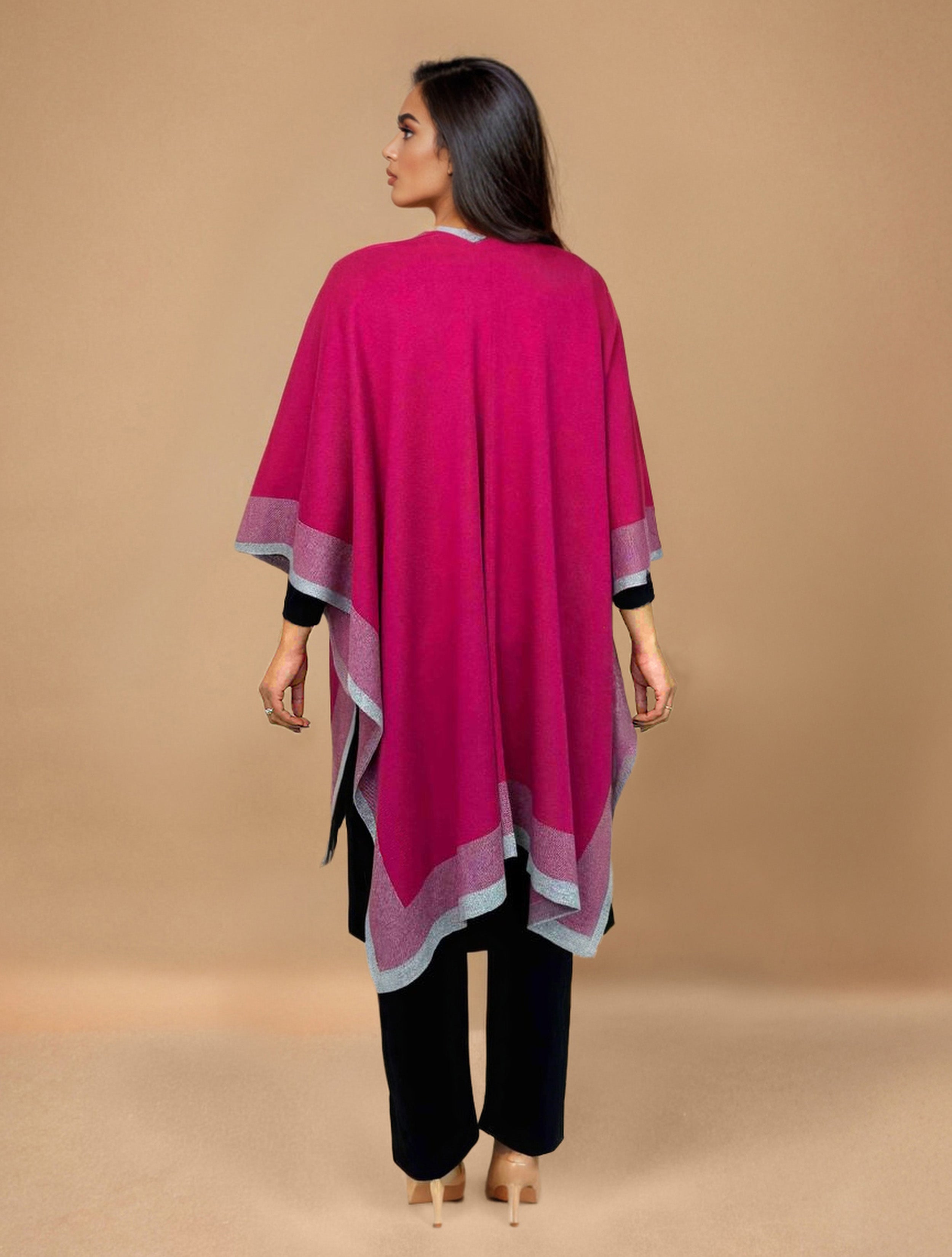 trueBrowns Pink Woollen Kaftan Cape | Grocsy