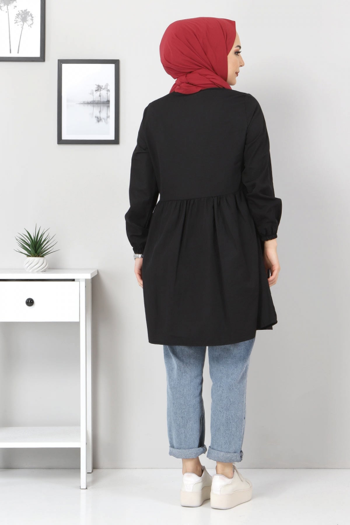 Pimu Muslim Wear Women's Embroidered Top - Black | Grocsy