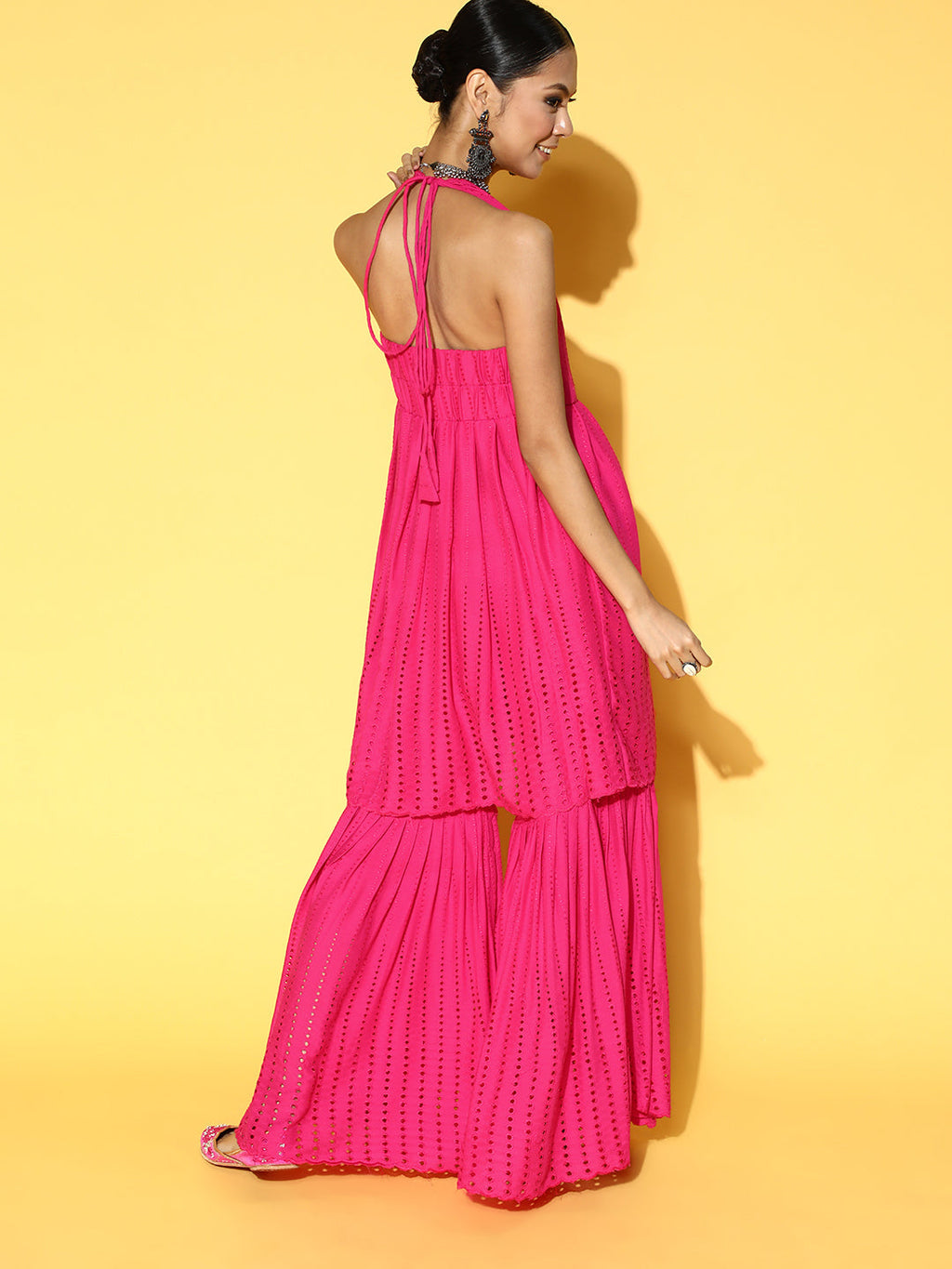 InWeave Fuchsia Backless Kurta Sharara Set | Grocsy