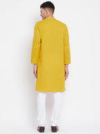 Even Apparels Yellow Pure Cotton Kurta With Band Collar | Grocsy