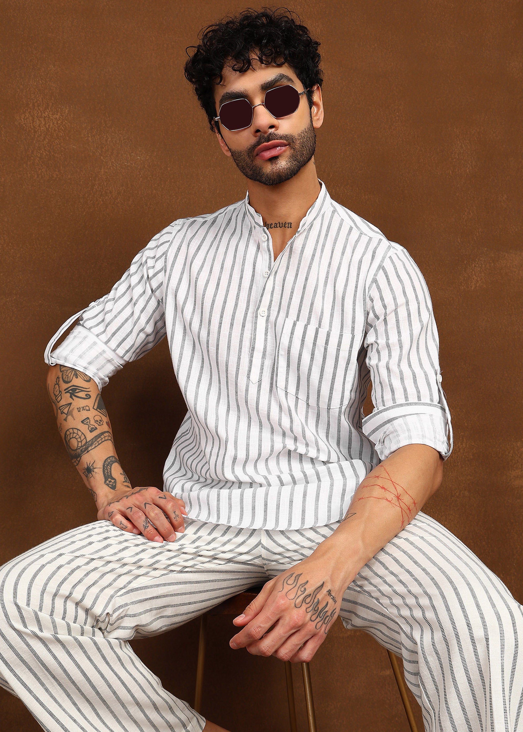 Fabmade Drift Pinstripe Linen Co-Ord Set | Grocsy
