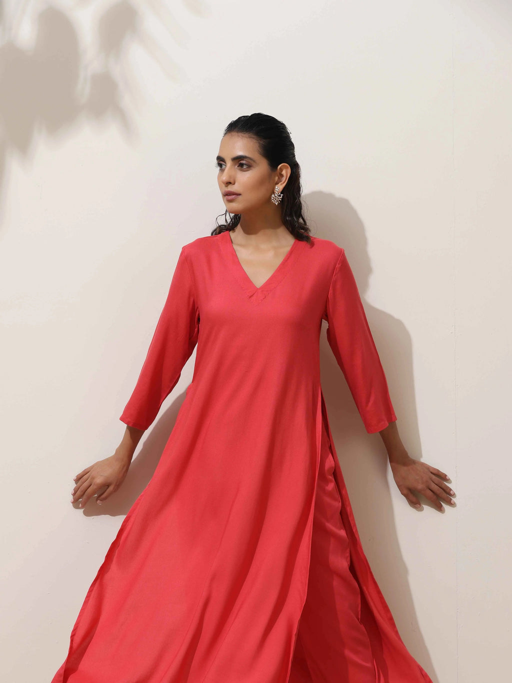 trueBrowns Coral Viscose Solid Kurta Pant Set | Grocsy