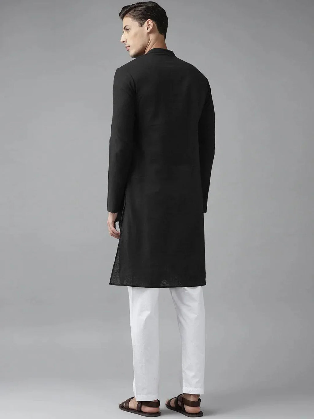 Fabmade Men Z-Black Cotton Linen Kurta | Grocsy
