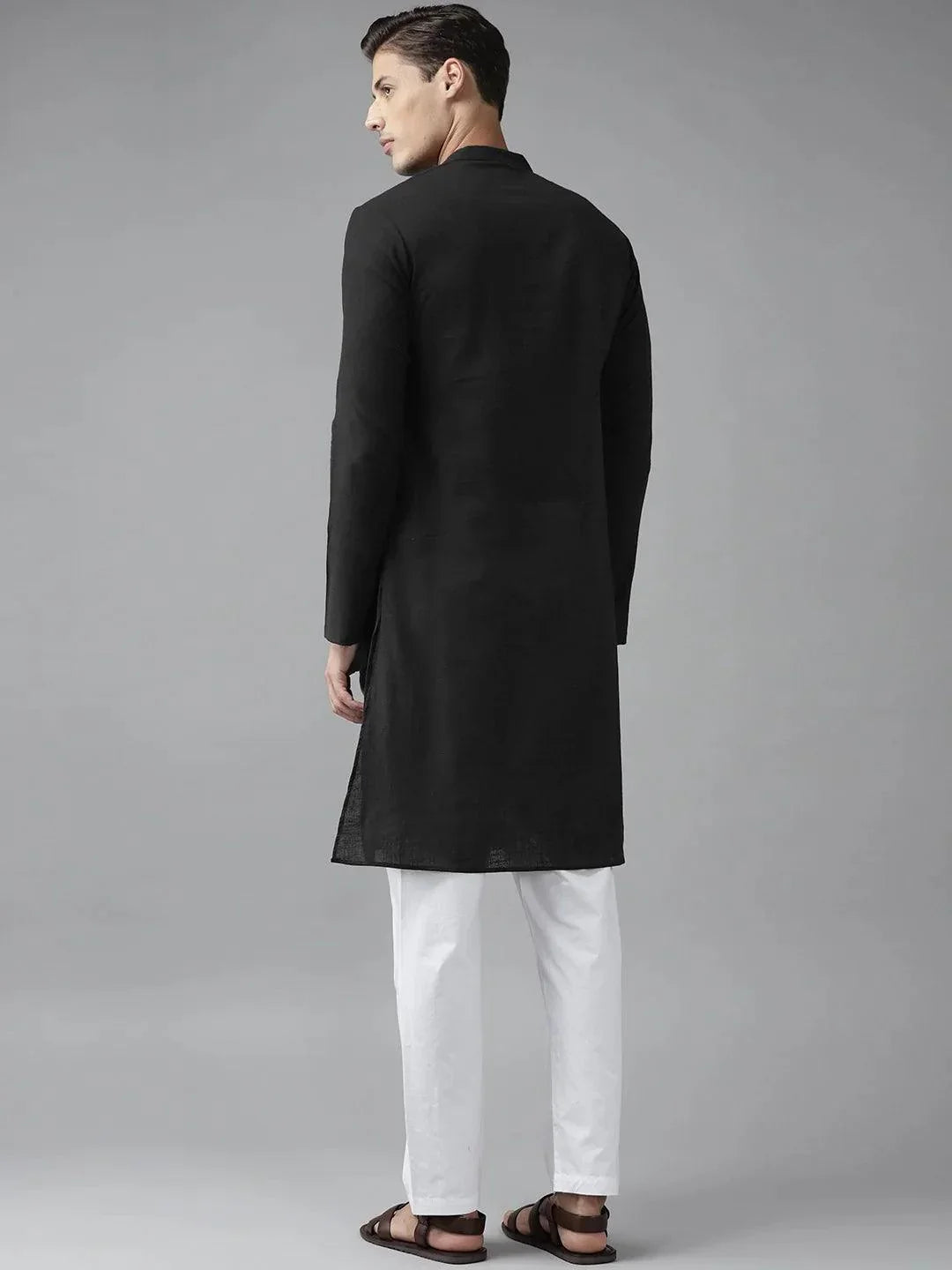 Fabmade Men Z-Black Cotton Linen Kurta | Grocsy