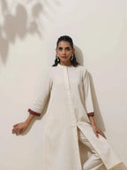 trueBrowns Off-White Cotton Linen Kurta Pant Set | Grocsy