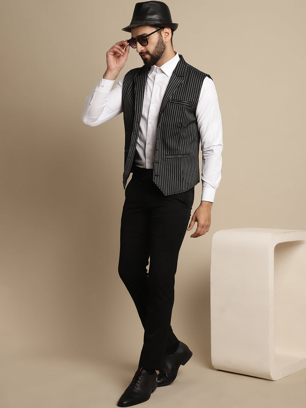 Even Apparels Men's Black Waistcoat with Notched Lapel | Grocsy