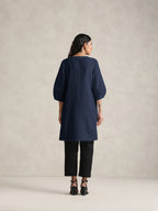 trueBrowns Blue Cotton Blend Short Kurta | Grocsy