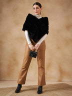 InWeave Women's Black Long Faux Fur Cape | Grocsy