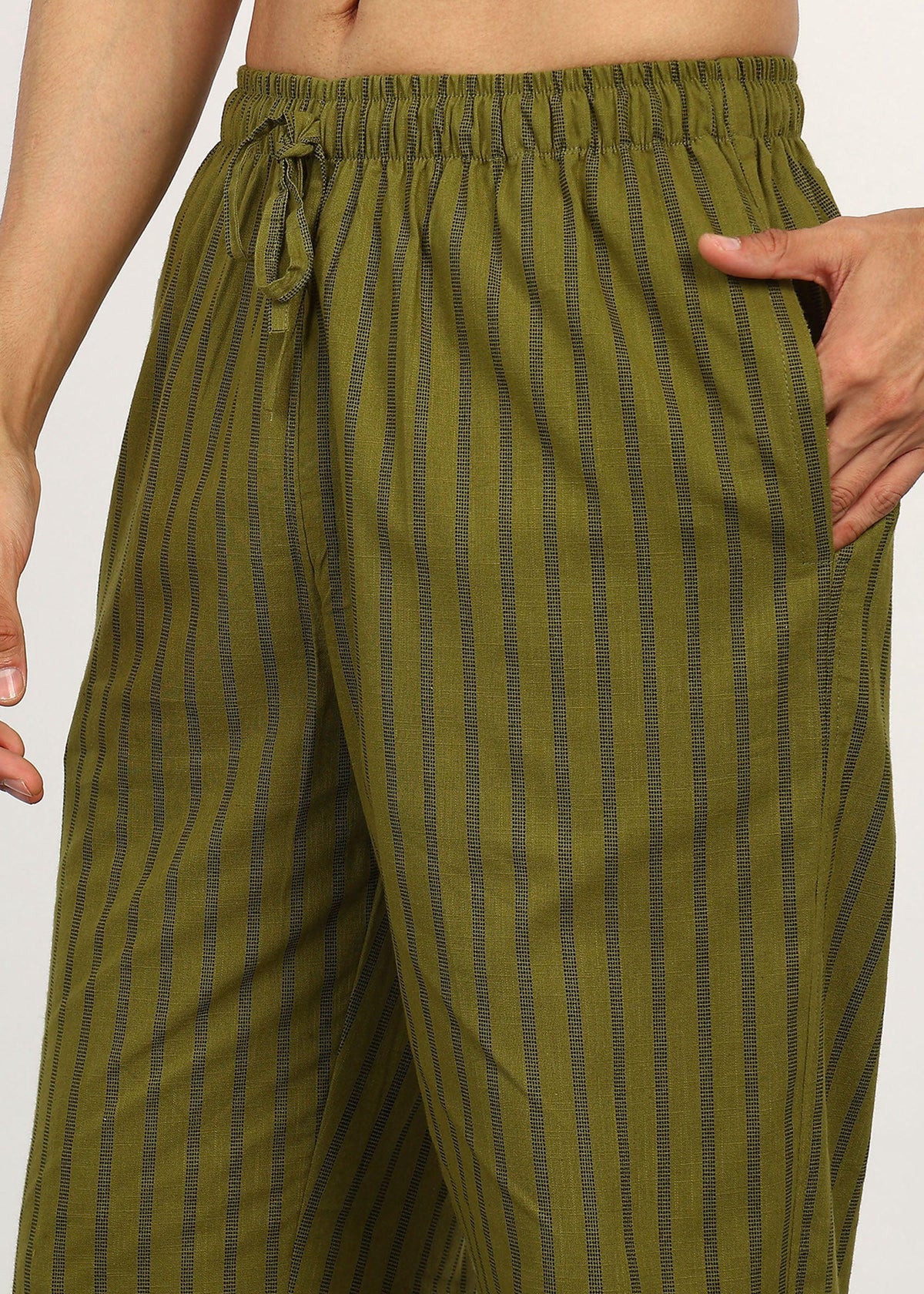 Fabmade Olive Stripe Linen Trouser | Grocsy