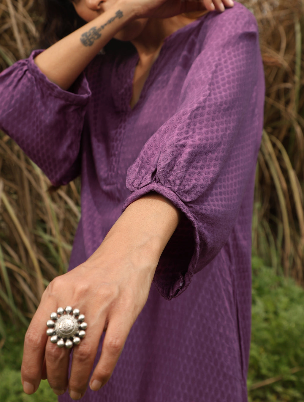 trueBrowns Purple Viscose Dobby Relaxed Co-ord Set | Grocsy