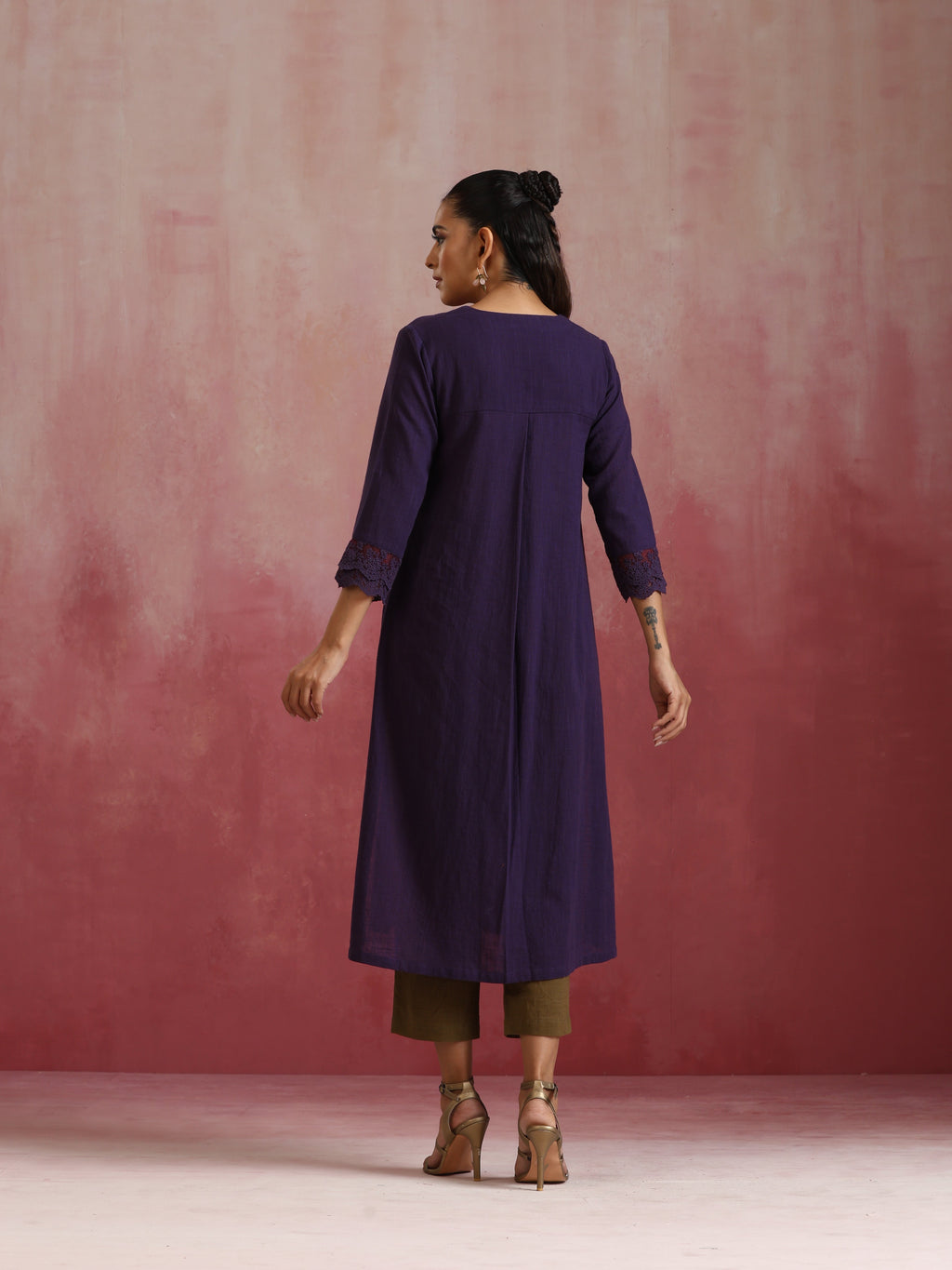 trueBrowns Purple Cotton Dobby Kurta Set | Grocsy