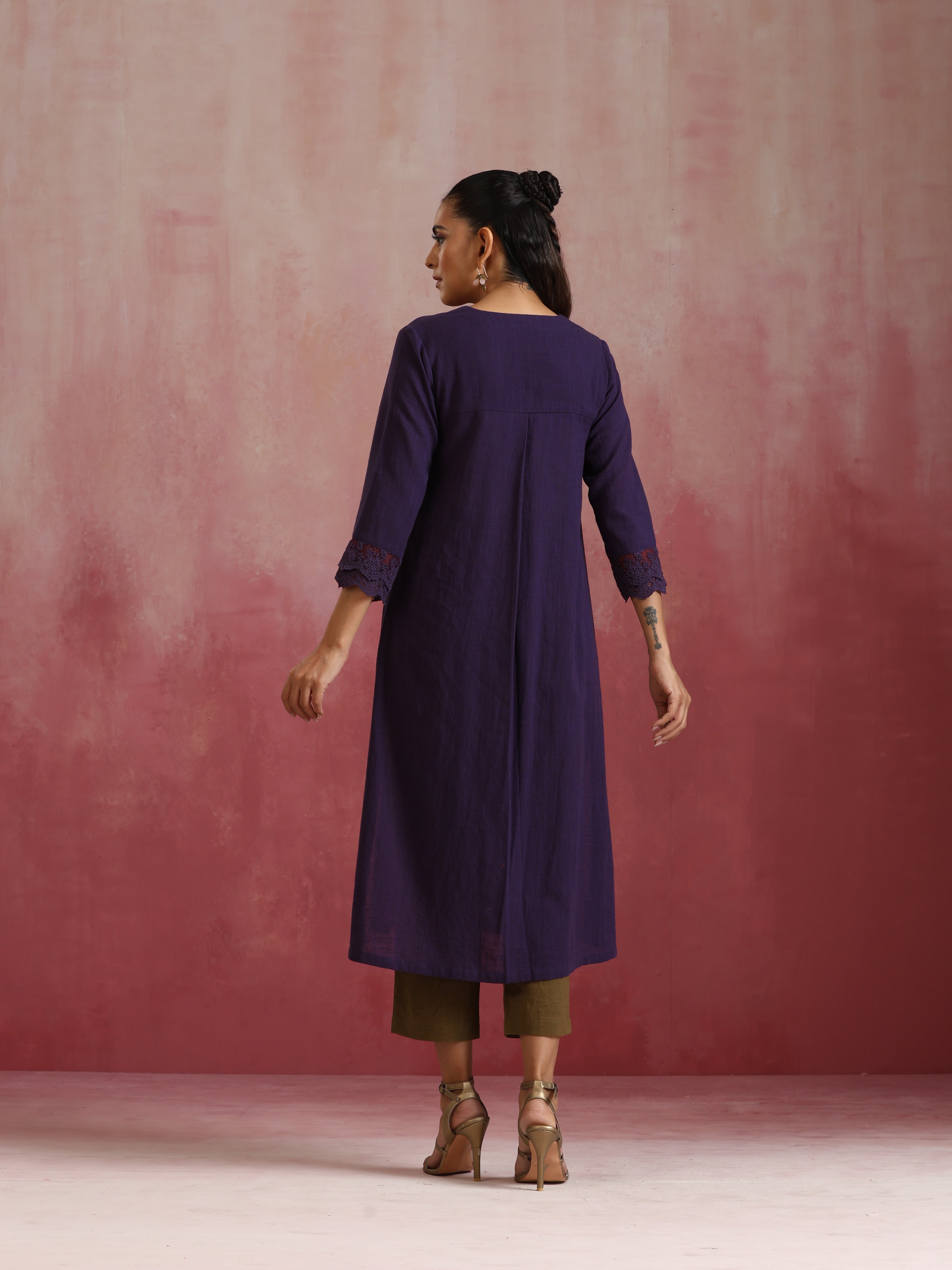trueBrowns Purple Cotton Dobby Kurta Set | Grocsy
