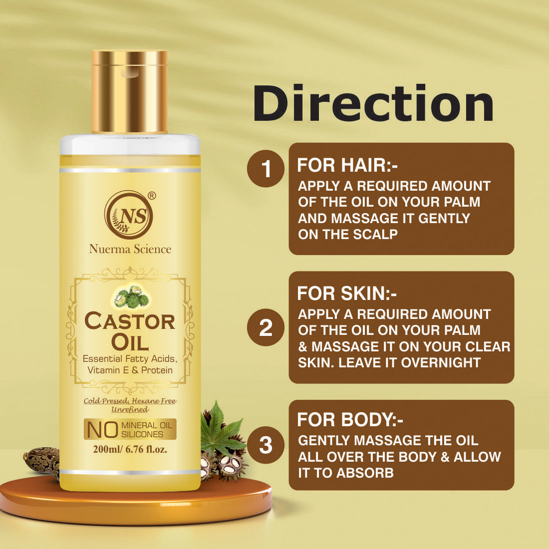 Nuerma Science Castor Oil For Skin & Body | Hydrating & Soothing Massage Oil | Grocsy