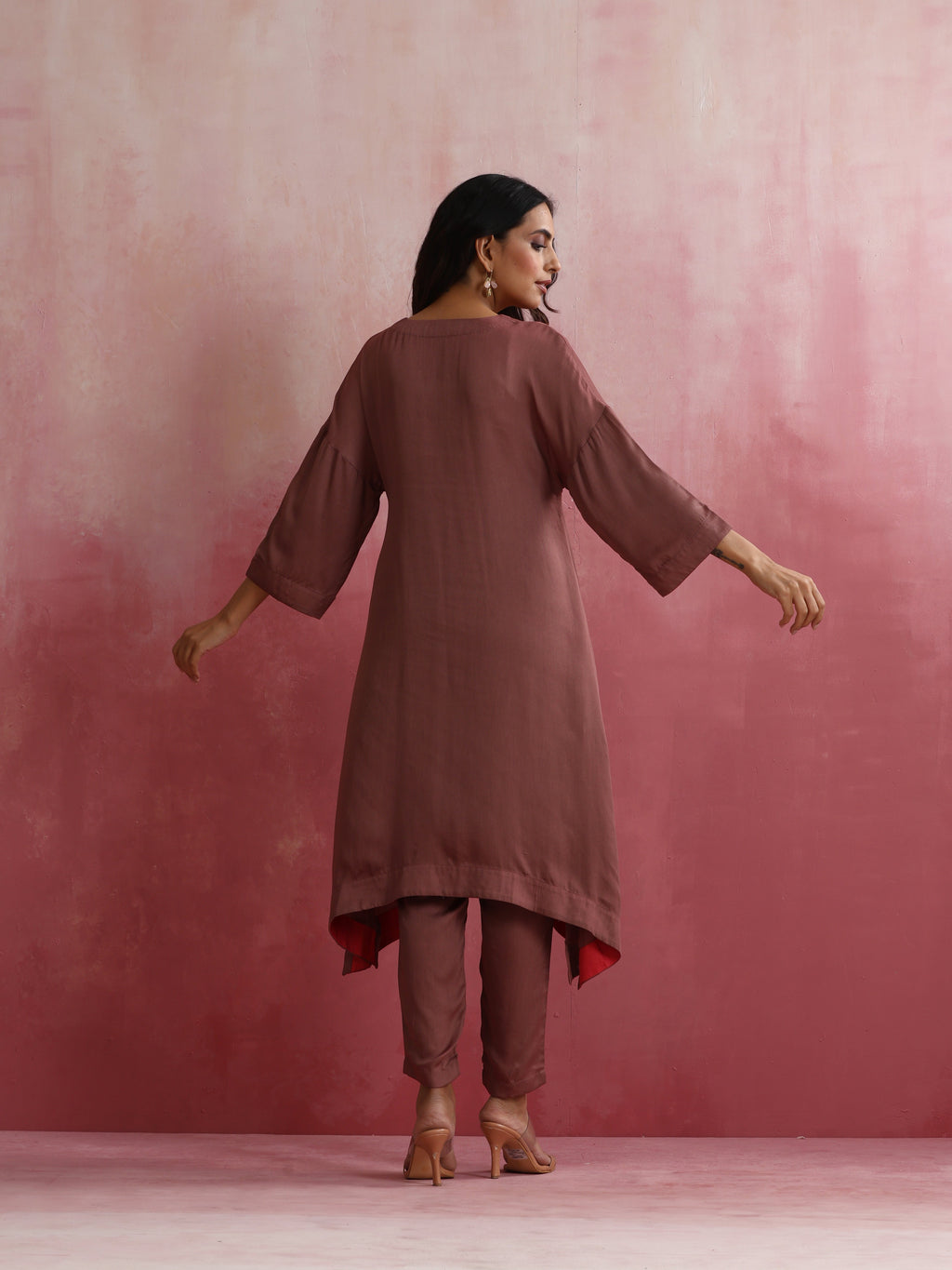 trueBrowns Brown Modal High low Kurta Set | Grocsy