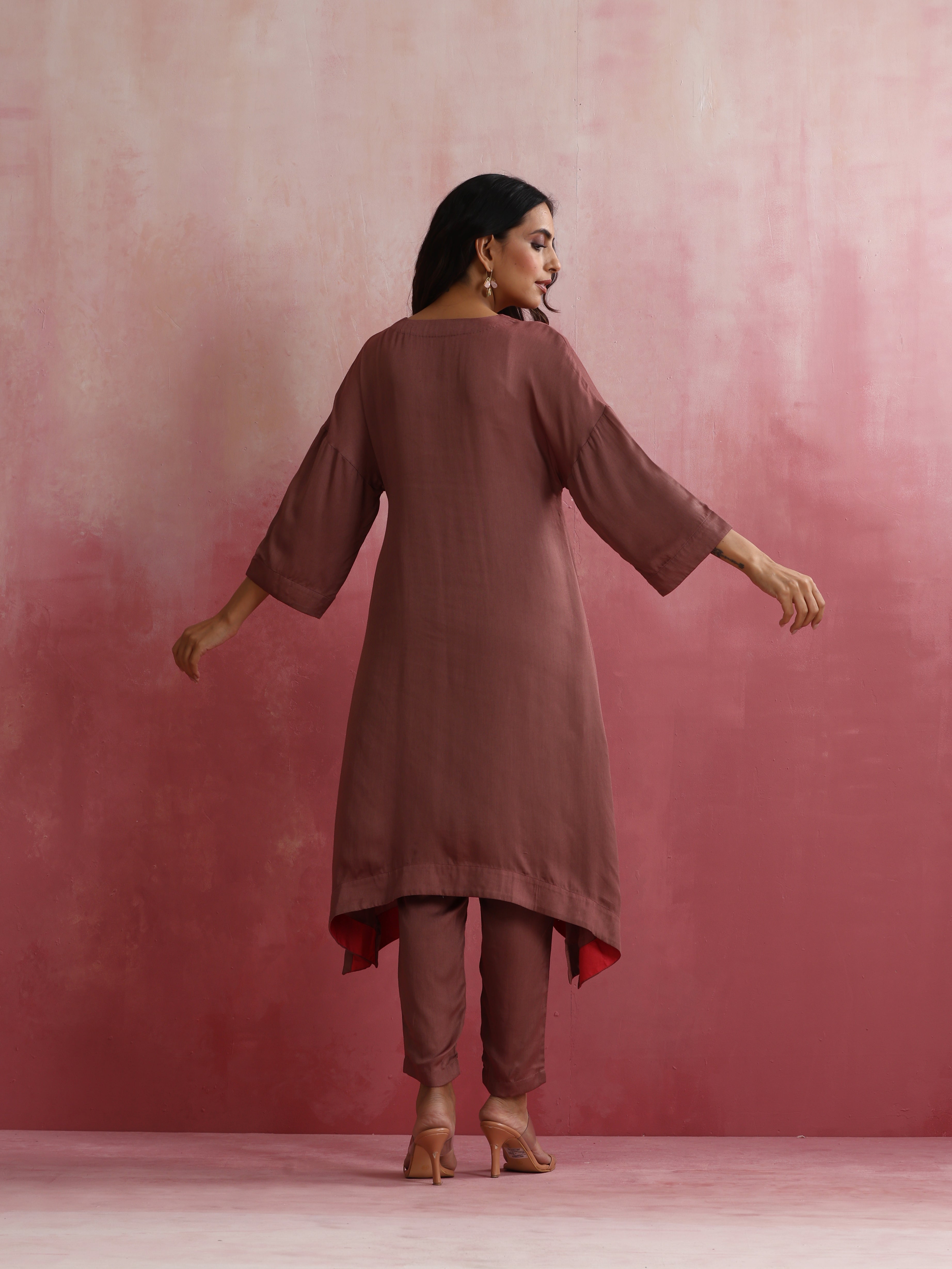 trueBrowns Brown Modal High low Kurta Set | Grocsy