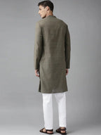 Fabmade Men Khaki Cotton Linen Kurta Pyjama | Grocsy
