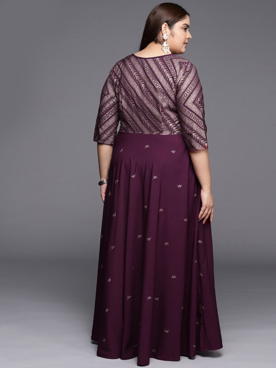 Ahalyaa Plus Size V-neck Maxi Ethnic Dress | Grocsy