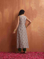 trueBrowns Off White Print Flared Anarkali Kurta Set | Grocsy