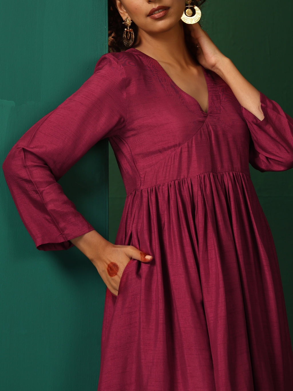 trueBrowns Maroon Silk Angrakha Kurta Pant Set | Grocsy