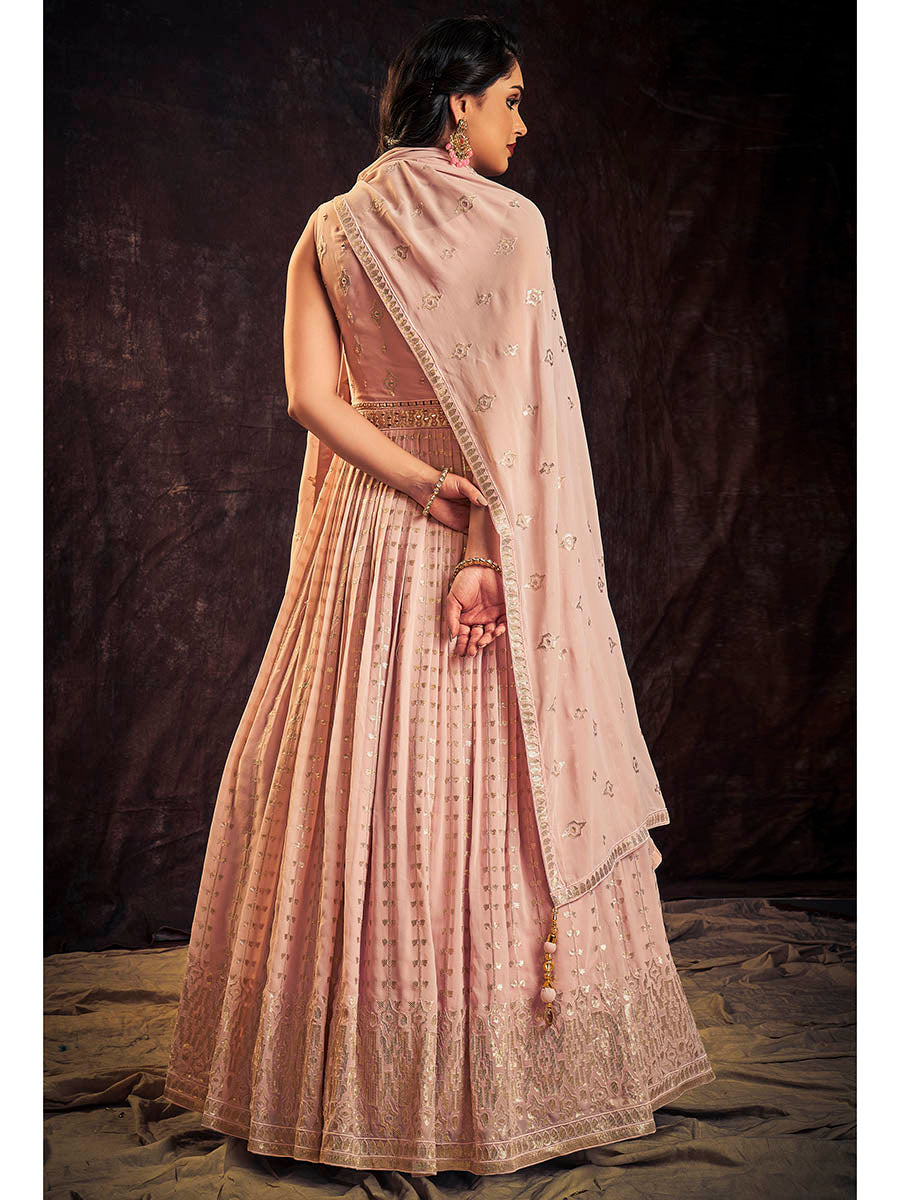Myra Baby Pink Real Georgette Designer Gown Style Suit | Grocsy