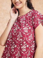 InWeave Women's Wine Cream Floral Print A Line Dress | Grocsy