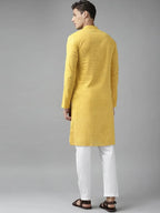 Fabmade Men Yellow Cotton Linen Kurta Pyjama | Grocsy