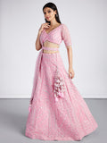 House of Panchhi Pink Net Sequins, Zarkan And Thread Embroidery Lehenga Choli & Dupatta | Grocsy