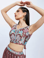 House of Panchhi Rose Gold Pure Georgette Sequins And Thread Embroidery Lehenga Choli & Dupatta | Grocsy