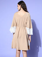 InWeave Women's Beige Lacy Short Dress | Grocsy