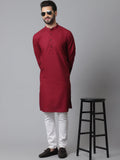 Even Apparels Maroon Pure Cotton Kurta With Band Collar | Grocsy