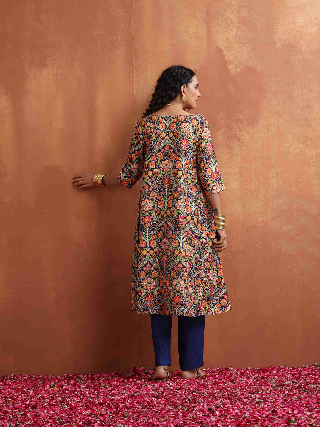 trueBrowns Blue Print A-line Kurta Set | Grocsy
