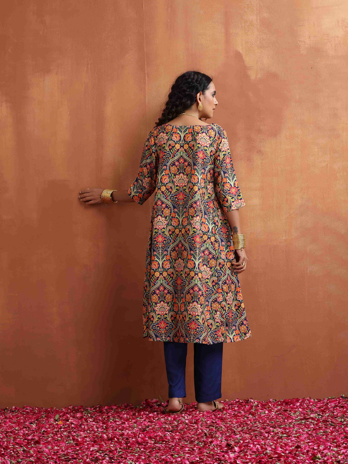 trueBrowns Blue Print A-line Kurta Set | Grocsy