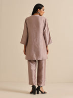 trueBrowns Grey Silk Texture Relaxed Co-Ord Set | Grocsy