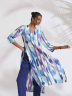 trueBrowns Blue Ikat Print Muslin Kurta Set | Grocsy