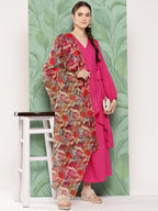 InWeave Women's Magenta Tie Up Kurta Set W Camel Brown Or Dupatta | Grocsy