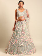 House of Panchhi Sea green Net Multi Sequins with heavy Zarkan embroidery Lehenga choli & Dupatta | Grocsy