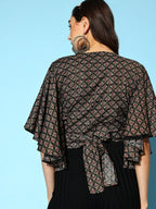 InWeave Women's Black Foil Print Bell Sleeves Top | Grocsy