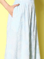 Ahalyaa Women Off White & Blue Floral Printed Flared Ethnic Palazzos | Grocsy