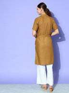 InWeave Women's Camel Brown Cream Pant Coord Set With Mauve Crop Top | Grocsy
