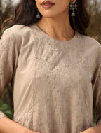 trueBrowns Khaki Cotton Embroidered Co-ord Set | Grocsy